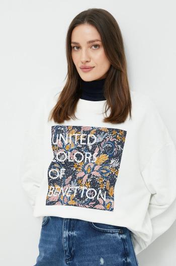 Bavlněná mikina United Colors of Benetton dámská, béžová barva, s potiskem
