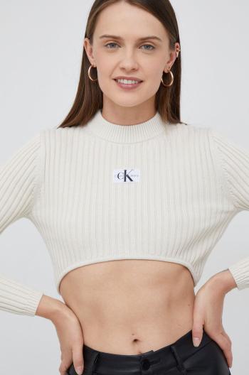 Bavlněný svetr Calvin Klein Jeans dámský, béžová barva, lehký, s pologolfem