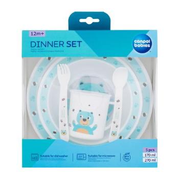 Canpol babies Cute Animals Dinner Set Bear nádobí miska 270 ml + hrnek 170 ml + talíř + lžíce + vidlička pro děti