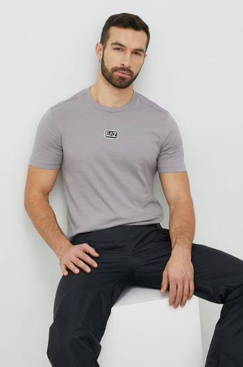 Bavlněné tričko EA7 Emporio Armani šedá barva, s aplikací