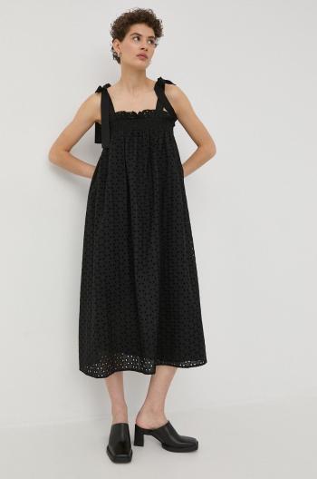 Bavlněné šaty Bruuns Bazaar černá barva, midi