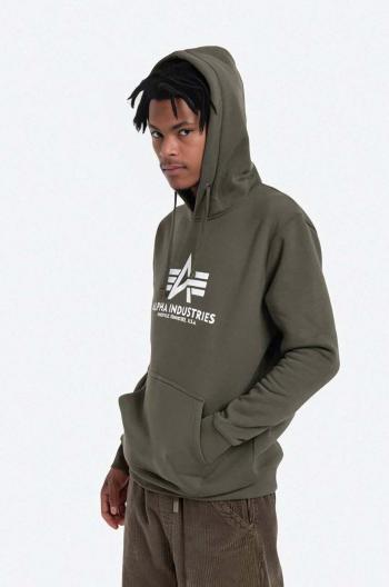 Mikina Alpha Industries Basic Hoodie pánská, zelená barva, s kapucí, s potiskem, 178312.257-green