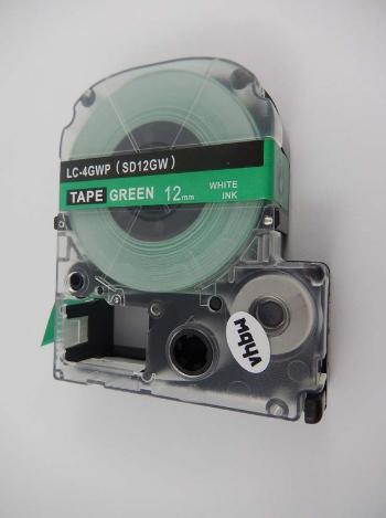 Epson LK-SD12GW, 12mm x 9m, bílý tisk / zelený podklad, kompatibilní páska