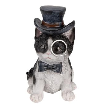 Dekorativní soška kočky s kloboukem a lupou - 11*9*17 cm 6PR3370