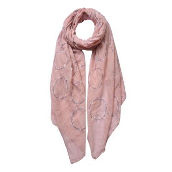 Růžový šátek s květovanými kruhy - 70*180 cm MLSC0452P