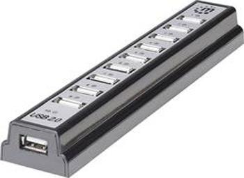 USB 2.0 hub Manhattan 10 portů, 22 mm, černá, stříbrná