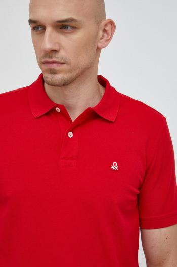 Bavlněné polo tričko United Colors of Benetton červená barva