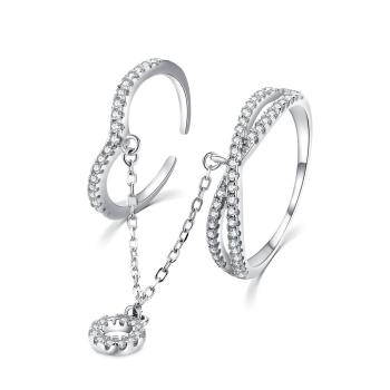 MOISS Luxusní dvojitý prsten ze stříbra se zirkony R00022 49 mm