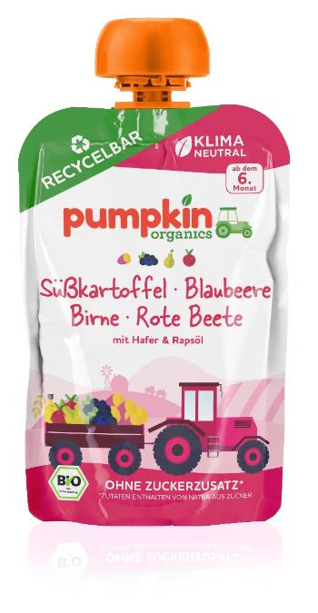 Pumpkin Organics BIO Zeleninové pyré Sladké brambory, řepa, borůvky, oves 100 g