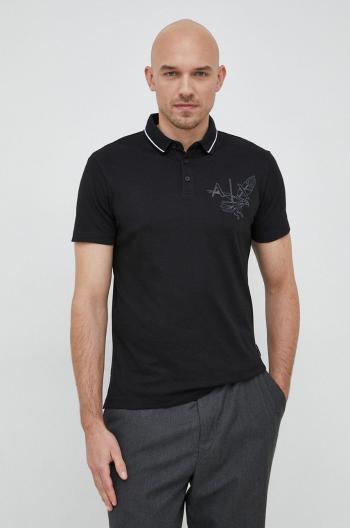 Polo tričko Armani Exchange černá barva, s potiskem