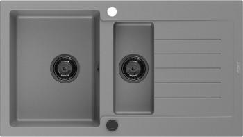 MEXEN/S Matias granitový dřez 1.5 s odkapávačem 900x505 mm, šedá,+ černý sifon 6502901505-71-B