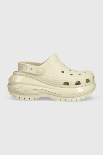 Pantofle Crocs Classic Mega Crush Clog dámské, béžová barva, na platformě, 207988