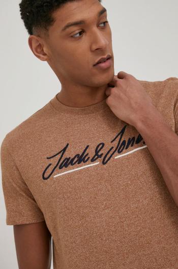 Tričko Jack & Jones pánský, hnědá barva, s aplikací
