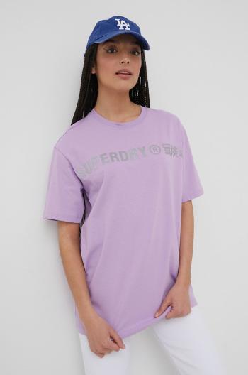 Bavlněné tričko Superdry fialová barva