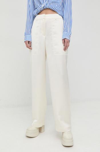 Kalhoty BOSS dámské, bílá barva, široké, high waist