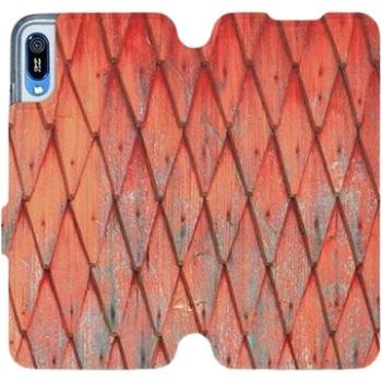 Flipové pouzdro na mobil Huawei Y6 2019 - MK01S Oranžový vzor dřeva (5903226885749)