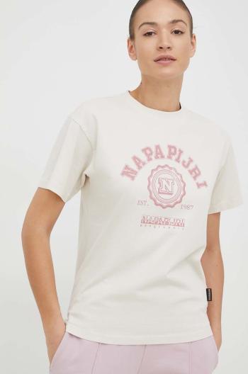 Bavlněné tričko Napapijri béžová barva