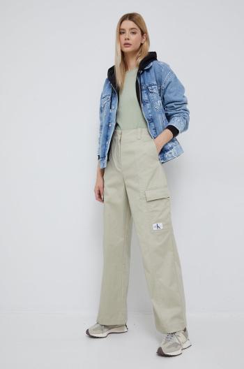 Kalhoty Calvin Klein Jeans dámské, béžová barva, široké, high waist