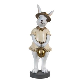 Dekorace králičí slečna v béžových šatech držící vajíčko - 10*8*25 cm 6PR3575