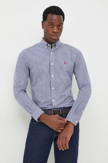 Košile Polo Ralph Lauren pánská, tmavomodrá barva, slim, s límečkem button-down