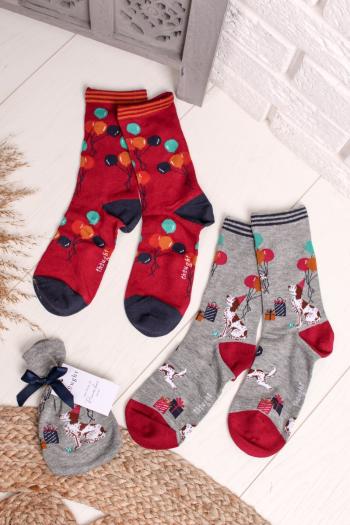 Šedo-bordové ponožky Eve Bamboo Party Dog Socks in a Bag - dvojbalení