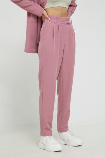 Kalhoty Vero Moda dámské, růžová barva, jednoduché, high waist