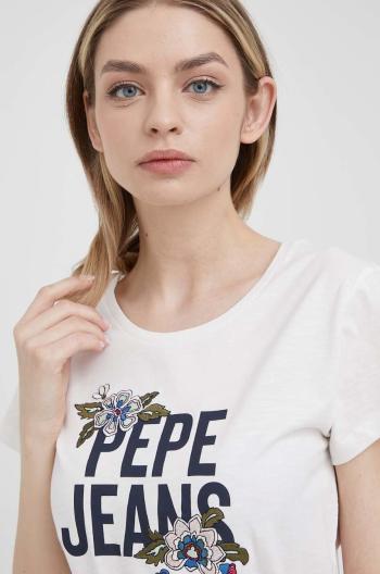 Bavlněné tričko Pepe Jeans Bernardette bílá barva