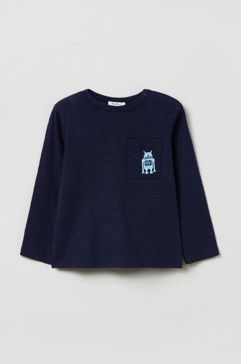 Dětská bavlněná košile s dlouhým rukávem OVS tmavomodrá barva, s aplikací