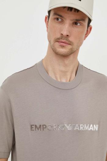 Bavlněné tričko Emporio Armani béžová barva, s aplikací, 3D1TG3 1JPZZ