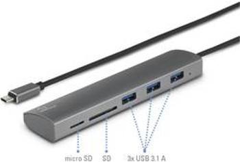 USB 3.0 hub Renkforce 3+2 porty, se zabudovanou čtečkou SD karet, s hliníkovým krytem, 36.5 mm, stříbrná