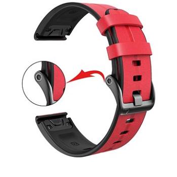 X-Site silikon/kožený pro Garmin QuickFit 22mm, červený (ERSQCKL-006R22)