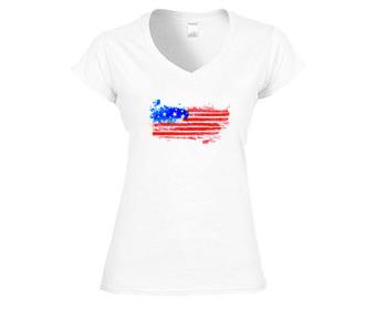 Dámské tričko V-výstřih USA water flag