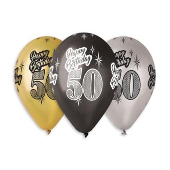Balónky metalické 50 let, Happy Birthday - mix barev - 30 cm (5 ks) - SMART