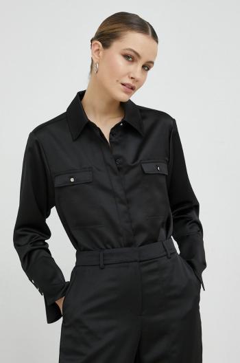 Košile BOSS dámská, černá barva, regular, s klasickým límcem