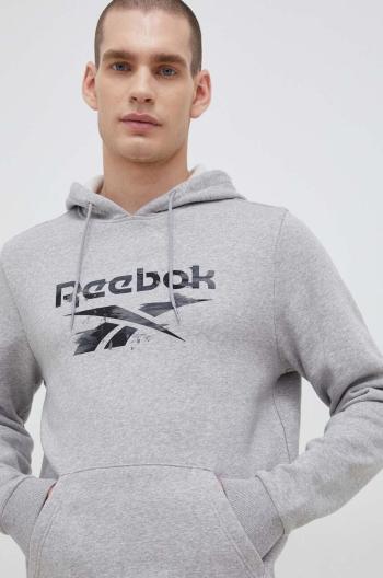 Mikina Reebok pánská, šedá barva, s kapucí, vzorovaná