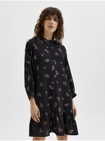Černé dámské květované košilové šaty s balonovými rukávy Selected Femme Margunn