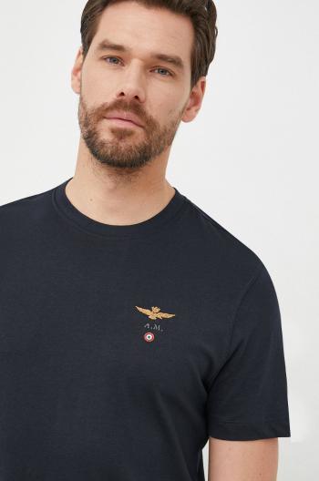 Bavlněné tričko Aeronautica Militare tmavomodrá barva
