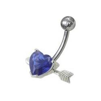 Šperky4U Stříbrný piercing do pupíku - srdíčko probodnuté - BP01020-B