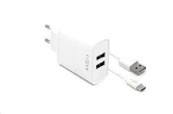 Fixed nabíječka do sítě, konektor USB-C + 2x USB-A, kabel USB-C -> USB-C délka 1 m, 15 W, bílá