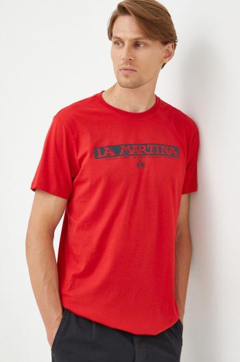 Bavlněné tričko La Martina červená barva, s potiskem