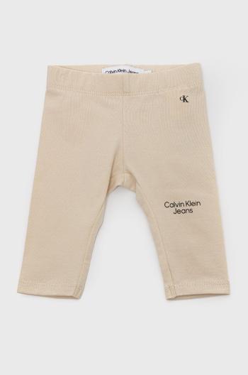 Dětské legíny Calvin Klein Jeans béžová barva, hladké