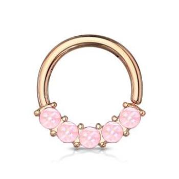 Šperky4U Zlacený piercing kruh s růžovými kameny 1,0 x 10 mm - K01052-RDP