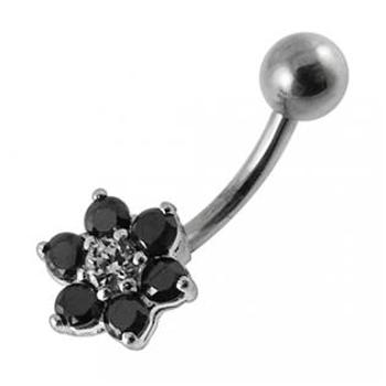 Šperky4U Stříbrný piercing do pupíku - kytička - BP01018-K
