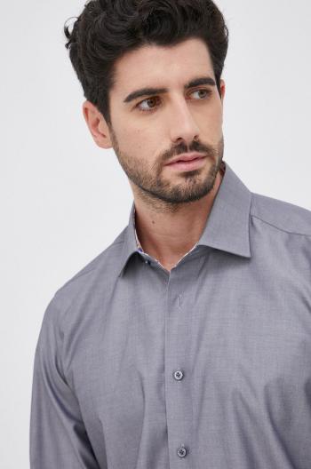 Bavlněné tričko Emanuel Berg pánské, šedá barva, slim, s klasickým límcem