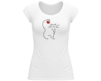 Dámské tričko velký výstřih Love cat