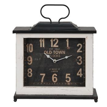 Černo-bílé stolní hodiny v hranatém provedení Old Town - 36*10*32 cm / 1*AA 6KL0768
