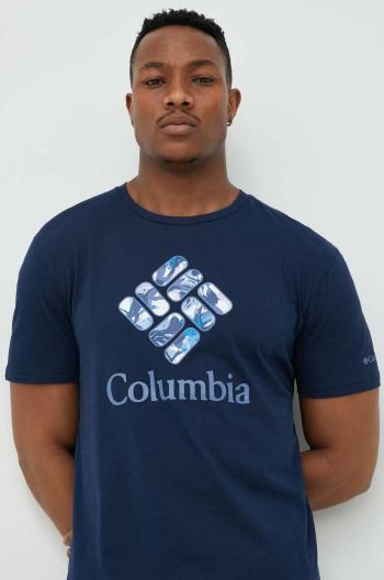Bavlněné tričko Columbia tmavomodrá barva, s potiskem