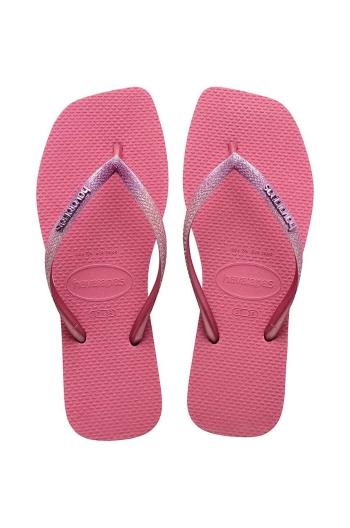 Žabky Havaianas SQUARE GLITTER dámské, růžová barva, na plochém podpatku, 4148102.1750