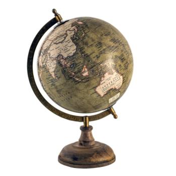 Zeleno -hnědý dekorativní glóbus na dřevěném podstavci Globe - 22*22*37 cm 64925