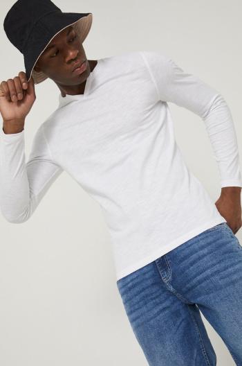 Bavlněné tričko s dlouhým rukávem Medicine bílá barva, hladké